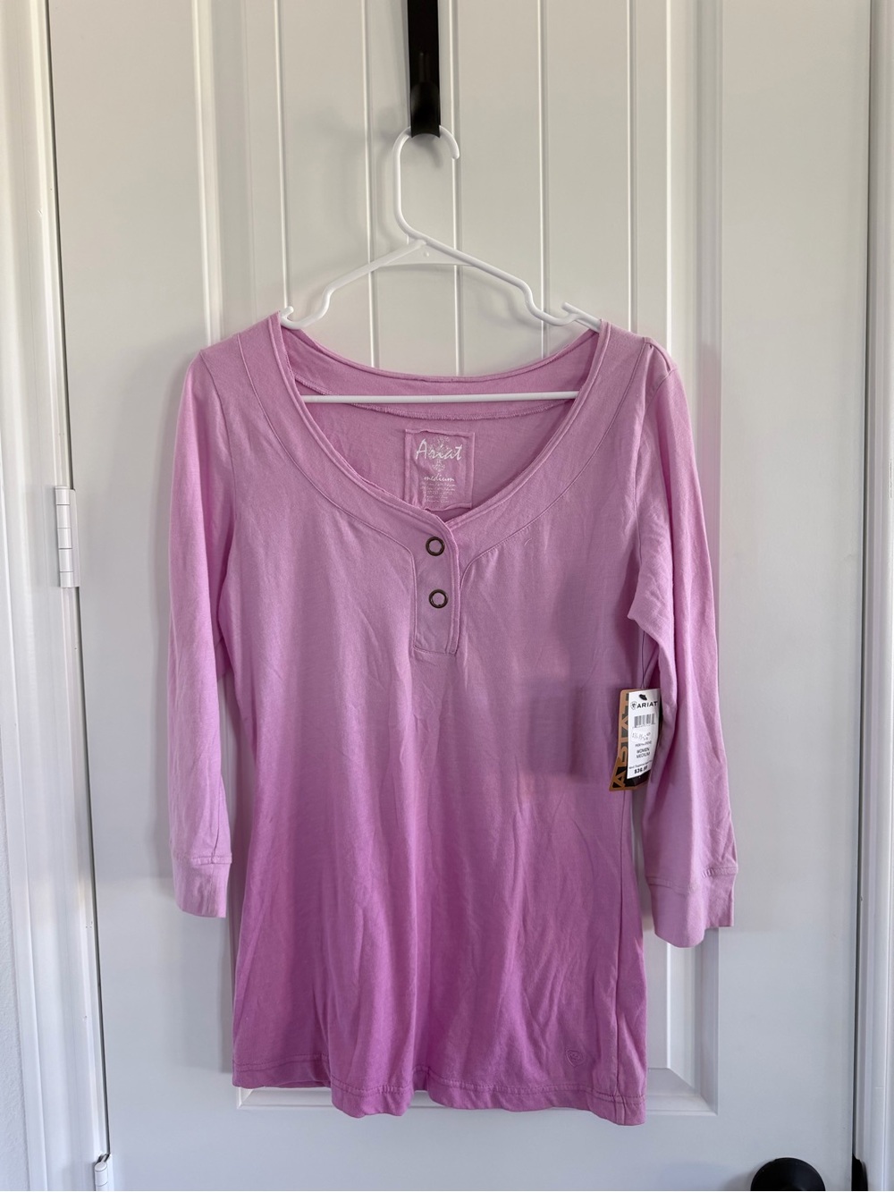 Ariat Pink Scoop-Neck Henley Long Sleeve Tee